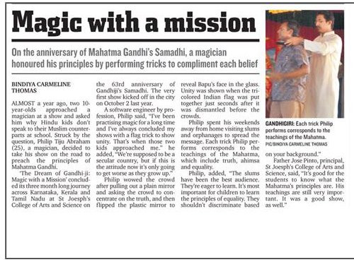 Magician Philip on Mid day Bangalore - Magic with a mission